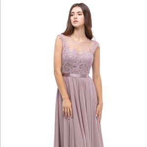 EUREKA Fashion - Lace Illusion Neck & Chiffon A-line Gown with belt - Size 4 XL